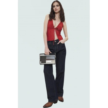 Yazlık Örme Bluz Boyundan Bağlamalı Fitted Jakarlı Desenli Rahat Ve Şık Uzun Ömürlü