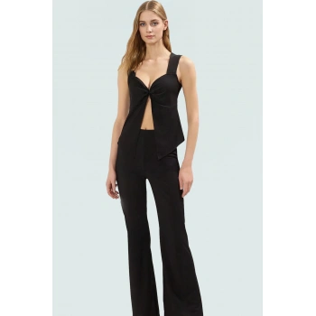 Yazlık Örme Takım Kalp Yaka Üst ve İspanyol Paça Alt Premium Kalite Günlük Kullanım İçin