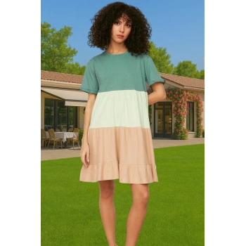 Yazlık Pamuk Mini Elbise A line Bisiklet Yaka Rahat Günlük Stil Modern Stil Kaliteli İşçilik