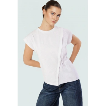 Yazlık Pamuklu Örme Bluz Rahat Kalıp Bisiklet Yaka Günlük Stil Zarifane Tasarım Trend