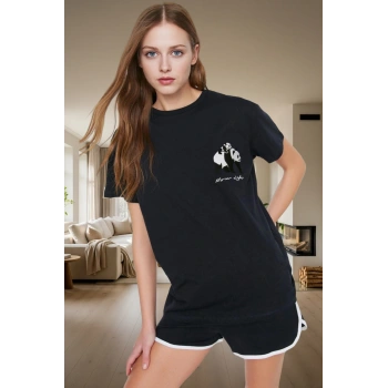 Yazlık Pamuklu Pijama Takımı Panda Baskılı Kısa Kollu Regular Kalıp Trend Tasarım Özenle Seçilmiş