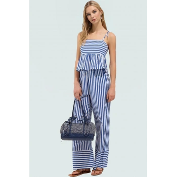 Yazlık Şık Bluz Pantolon Takımı Pamuk Çizgili Rahat Tasarım Mükemmel Uyum Dayanıklı Malzeme