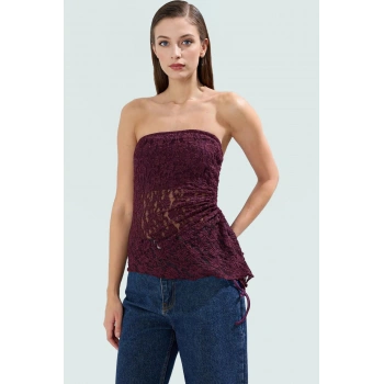 Yazlık Şık Dantel Bluz Straplez Fitted Polyester Kumaş Rahat Ve Trend Tasarım