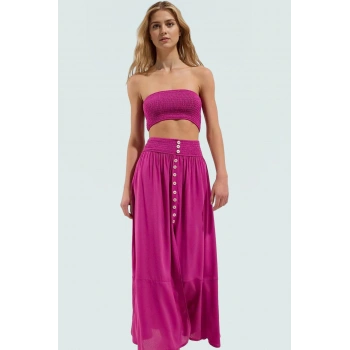 Yazlık Şık Kadın Uzun Bluz Etek Takım Viskoz Kumaş Rahat Plaj Kombin Modern Stil Yüksek Kalite