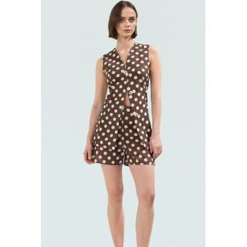 Yazlık Smart Ofis Takımı Puantiyeli V Yaka Yelek Şort Pamuk Zarifane Tasarım