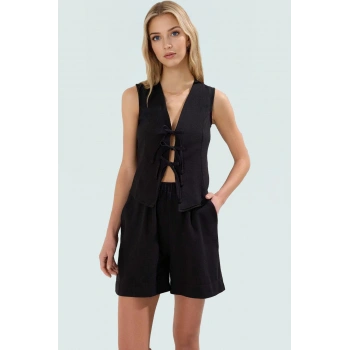 Yazlık Şort Bluz Takım; Keten Görünümlü Yüksek Bel Pamuklu Rahat Mükemmel Uyum