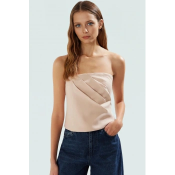 Yazlık Straplez Bluz Finike Dokuma Kolsuz Fitted Kalıp Premium Kalite Özenle Seçilmiş