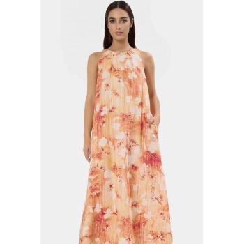 Yazlık Tropikal Desenli Maxi Elbise Polyester Kumaş Rahat Günlük Stil Trend Tasarım Özenle Seçilmiş