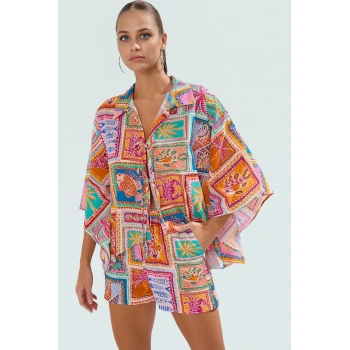 Yazlık Tropikal Desenli Pamuk Gömlek Şort Takım Plaj için Rahat Ve Şık Seçkin Malzeme