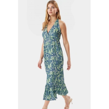 Yazlık V Yaka Maxi Elbise Esnek Örme Kumaş 130cm Boy Seçkin Malzeme Profesyonel Görünüm