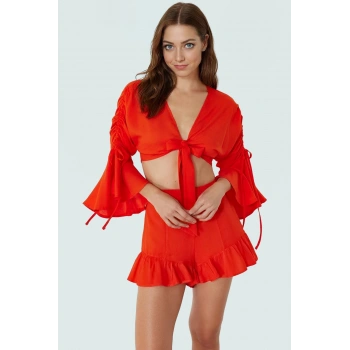 Yazlık Viskoz Dokuma Bluz Şort Takım Plaj Modası Özel Tasarım Mükemmel Uyum Modern Stil