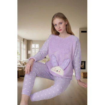 Yumuşak Polar Kumaşlı 3lü Pijama Takımı Kalpli Desenli Kışlık Set Trend Tasarım