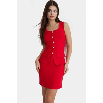 Zarif A line Mini Elbise Dokuma Kumaştan İmalat İş Ve Günlük Uzun Ömürlü Konforlu Kesim