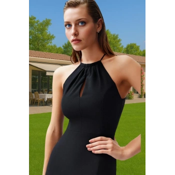 Zarif Halter Yaka Midi Boy Finike Dokuma Abiye Elbise Dayanıklı Malzeme Özenle Seçilmiş