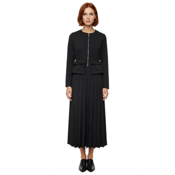 Zarif Kadın Siyah Düz Desenli Uzun Kollu Maxi Elbise Bisiklet Yaka İş Ve Özel Davetler İçin