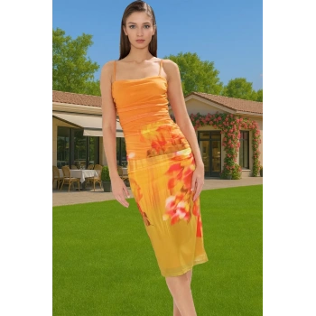 Zarif Kare Yaka Kolsuz Bodycon Abiye Elbise Polyester Midi Boy Premium Kalite Özenle Seçilmiş