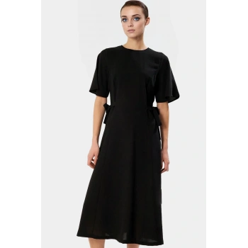 Zarif Midi Boy A Kesim Krep Elbise Polyester Kumaş Günlük Yazlık Zarifane Tasarım Premium Kalite