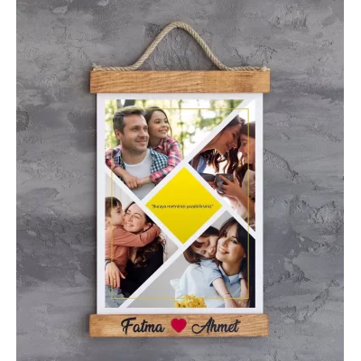 Kisiye Özel 4 Fotografli Ahsap Çerçeveli Kanvas Tablo