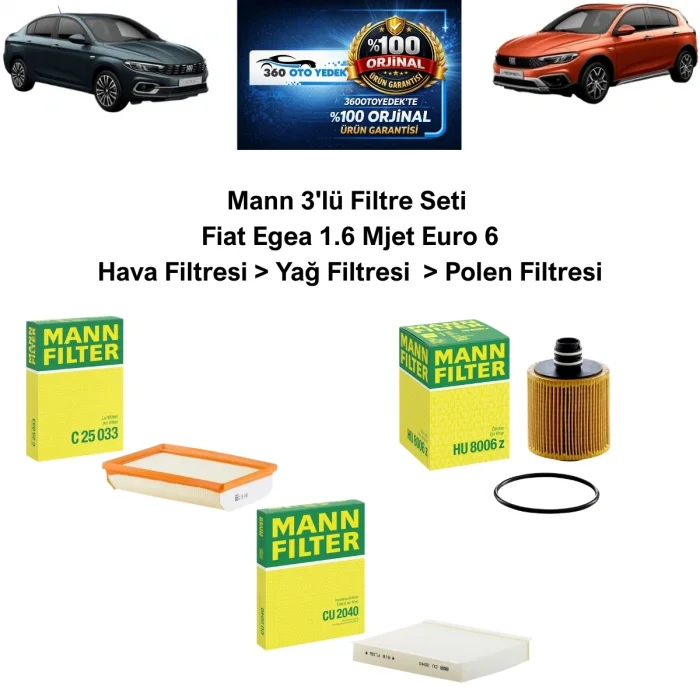 Mann Fiat Egea 1.6 Mjet Euro 6 Filtre Seti Seti 3lü
