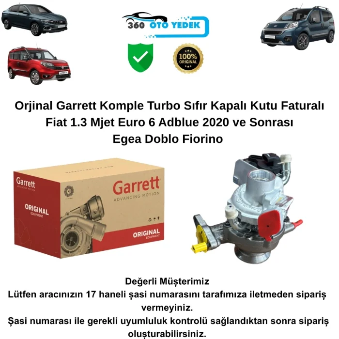 GARRETT 8862405003S Turbo Fiat 1.3 Mjet Euro 6 Egea Doblo Fiorino 2020 ve Sonrası