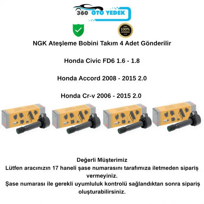 NGK 48266 Ateşleme Bobini Honda Civic FD6 1.6 - 1.8 Accord Cr-v 2.0