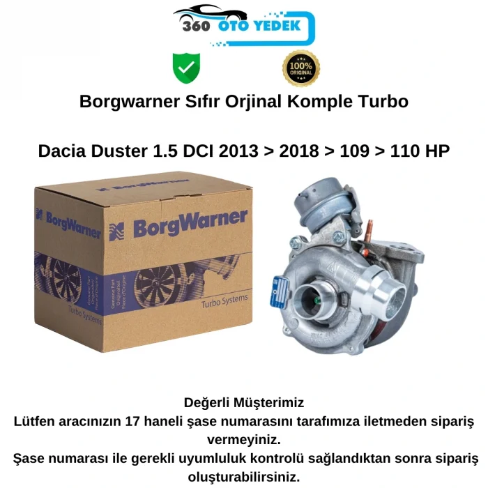 Borgwarner 54399980070 Turbo Dacia Duster 1.5 DCI 2013 > 2018 > 109 > 110 HP 7701476883-8200625683-1441100Q0F