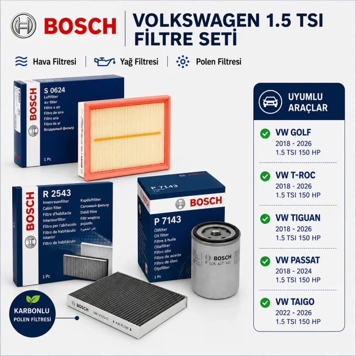 BOSCH Filtre Seti Volkswagen 1.5 TSI Golf Passat Tiguan T-Roc Taigo