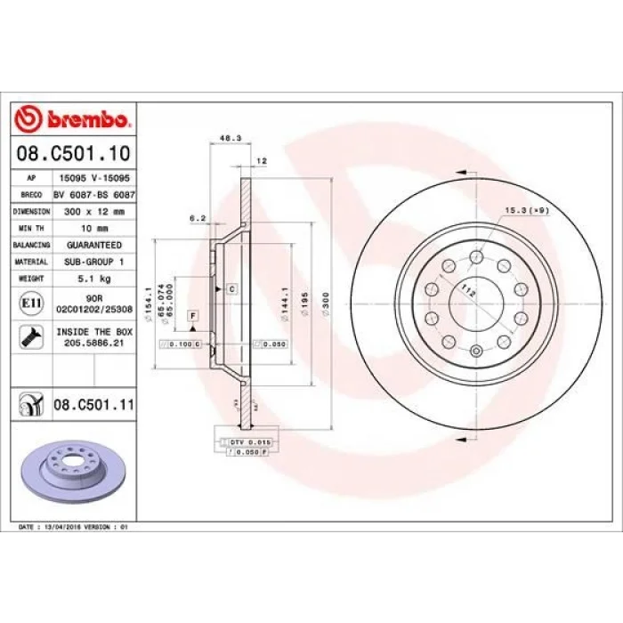Brembo 08C50111 | Arka Fren Disk Takım | Volkswagen Passat B8