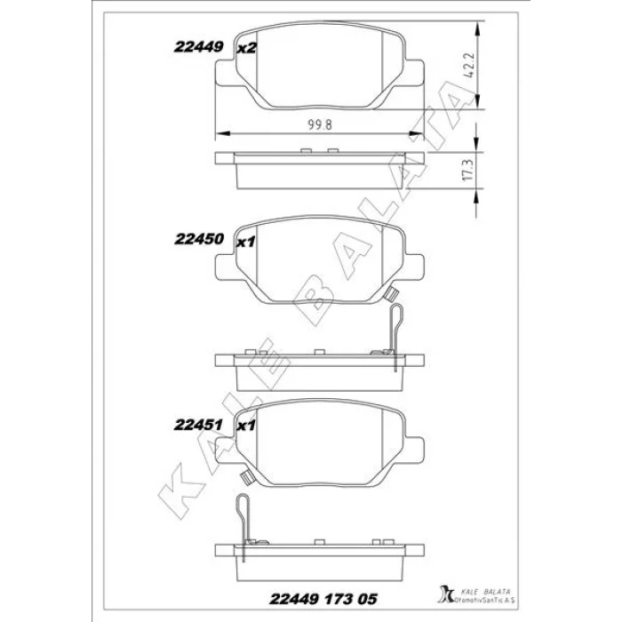 KALE 22449 | Arka Fren Balatası Fiat Egea 1.6 Mjet