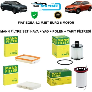 MANN FİAT EGEA 1.3 MJET EURO 6 MOTOR FİLTRE SETİ HAVA + YAĞ + POLEN + YAKIT FİLTRESİ