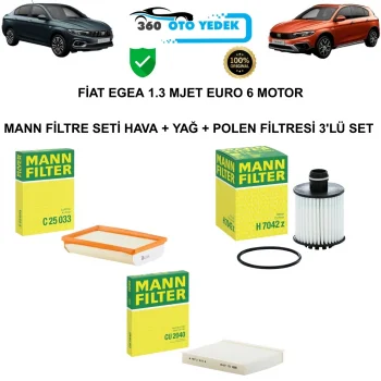 MANN FİAT EGEA 1.3 MJET EURO 6 MOTOR FİLTRE SETİ HAVA + YAĞ + POLEN