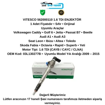 VİTESCO  562000110 Enjektör Volkswagen 1.6 TDI Golf 6 Passat Jetta Polo Caddy Touran