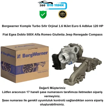 Borgwarner 54389880026 Turbo Fiat 1.6 MJet 120 HP Egea Doblo 500X Alfa Romeo Giulietta Jeep Compass Renegade