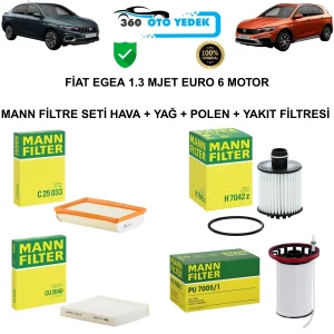 MANN FİAT EGEA 1.3 MJET EURO 6 MOTOR FİLTRE SETİ HAVA + YAĞ + POLEN + YAKIT FİLTRESİ