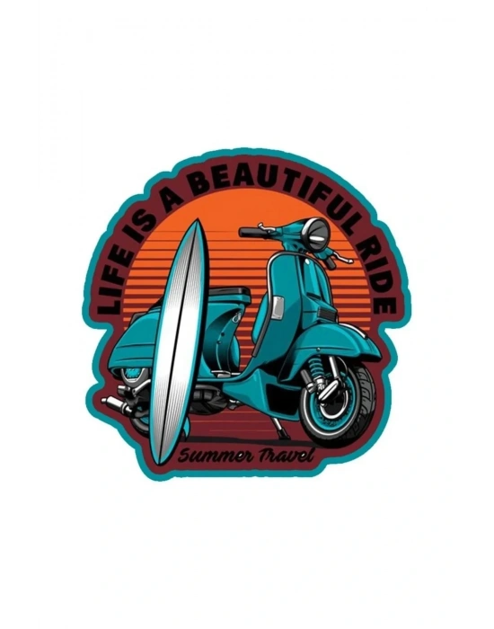 Mavi Vespa Araba, Motorsiklet, Kask, Laptop,cam Sticker 12x12 Cm