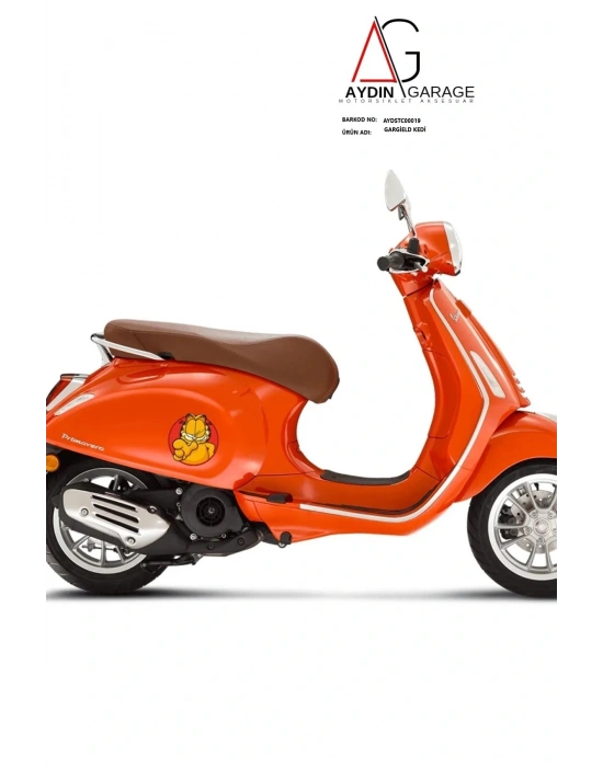 Garfield Oto, Motorsiklet, Kask, Laptop Sticker 13x13 Cm