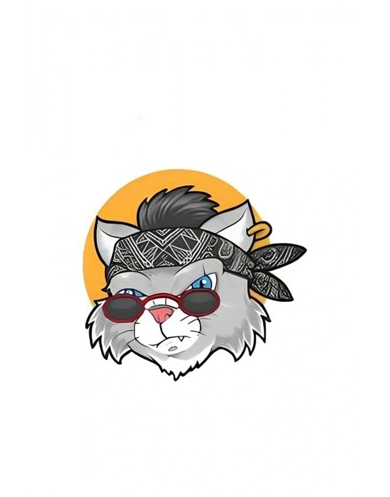 Bandanalı Kedi Sticker 00247 14 x 13 cm Renkli