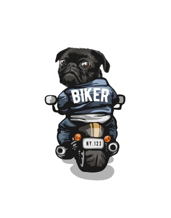 Biker Pug Araba, Motorsiklet, Kask, Laptop, Cam Sticker 14x9 Cm