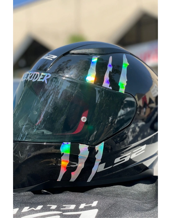 Kask için Dekoratif Hologramlı Pençe İzi Sticker Etiket 16CMx9CM (1 Adet)