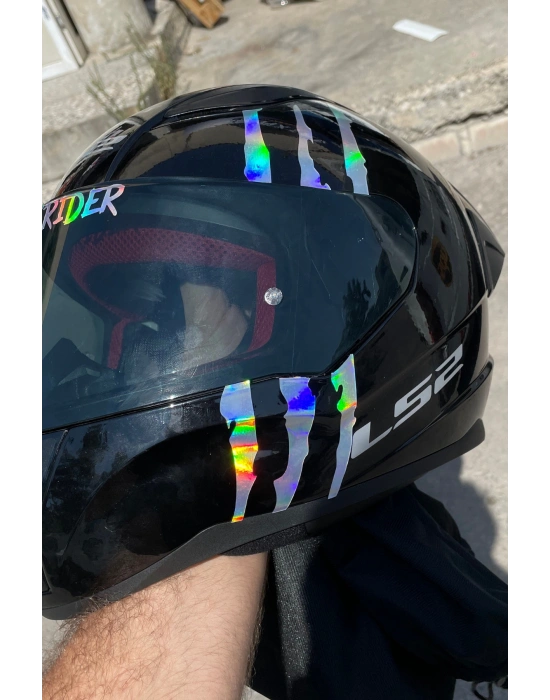 Kask için Dekoratif Hologramlı Pençe İzi Sticker Etiket 16CMx9CM (1 Adet)