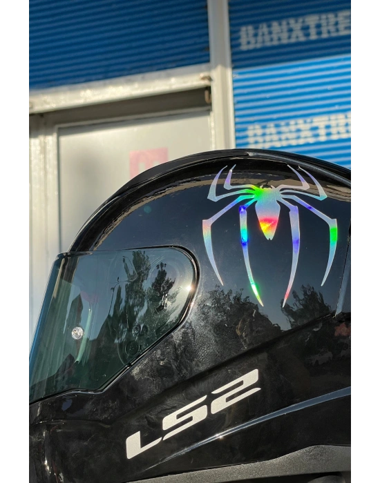 Motor-Araba-Kask için Hologramlı Renk Değiştiren Örümcek Sticker Etiket 14CMx9CM (1 Adet)