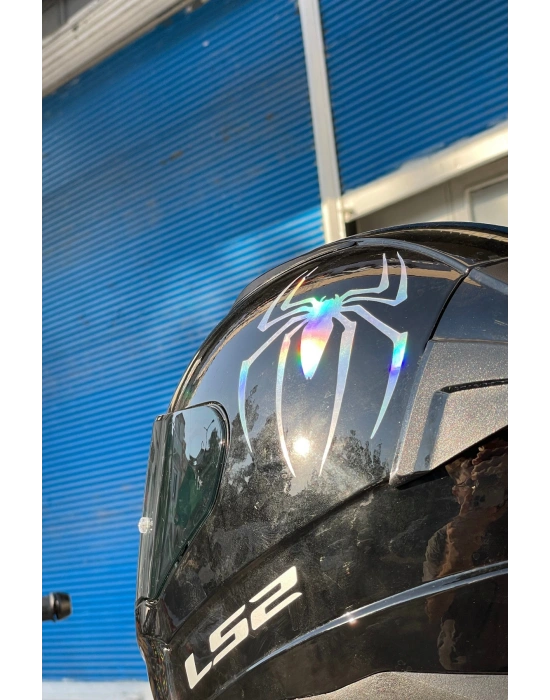 Motor-Araba-Kask için Hologramlı Renk Değiştiren Örümcek Sticker Etiket 14CMx9CM (1 Adet)