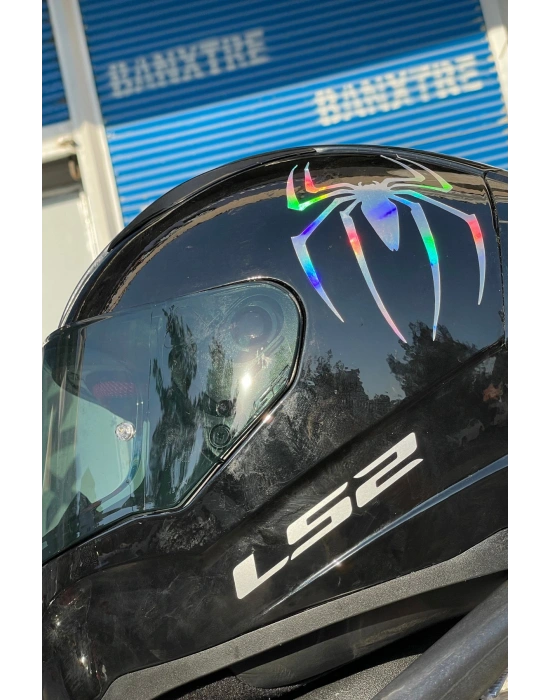 Motor-Araba-Kask için Hologramlı Renk Değiştiren Örümcek Sticker Etiket 14CMx9CM (1 Adet)