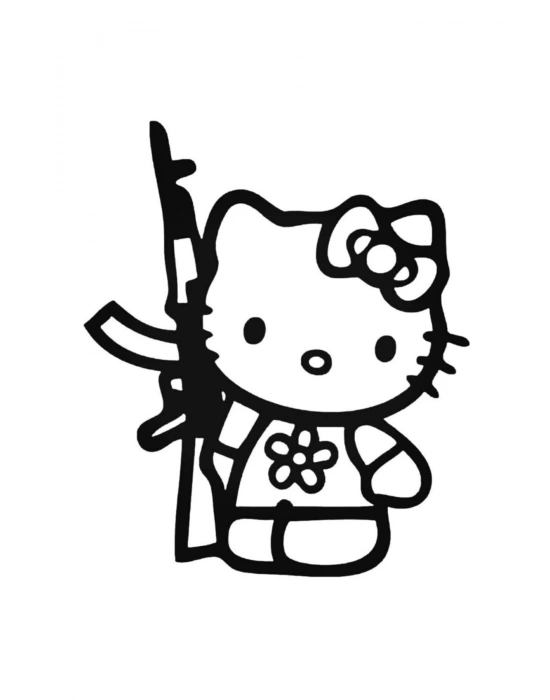 Hello Kitty With Gun Araba Oto Arma Duvar Ev Dekoratif Çıkartma Sticker 20 cm