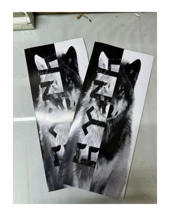 KAPI DİREĞİ KAPLAMASI BEYAZ SİYAH KURT BASKILI 22*50 CM