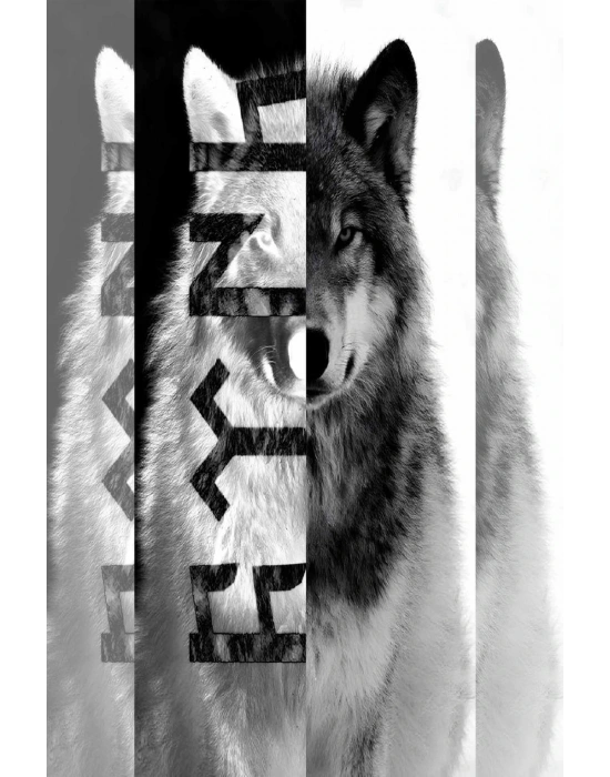 KAPI DİREĞİ KAPLAMASI BEYAZ SİYAH KURT BASKILI 22*50 CM