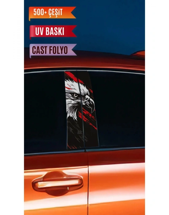 Araç Kapı Direk Kaplama Folyosu Kartal Desenli (Sağ Sol Takım) (2 Adet) - 22x50 Cm