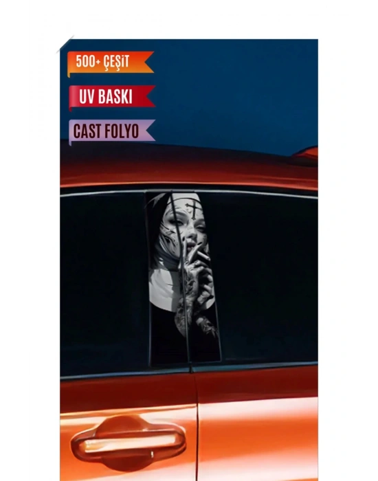 Araç Kapı Direk Kaplama Folyosu Rahibe Desenli (Sağ Sol Takım) (2 Adet) - 22x50 Cm