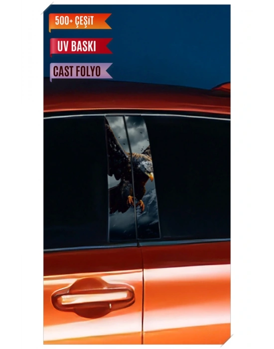 Araç Kapı Direk Kaplama Folyosu Kartal Desenli (Sağ Sol Takım) (2 Adet) - 22x50 Cm