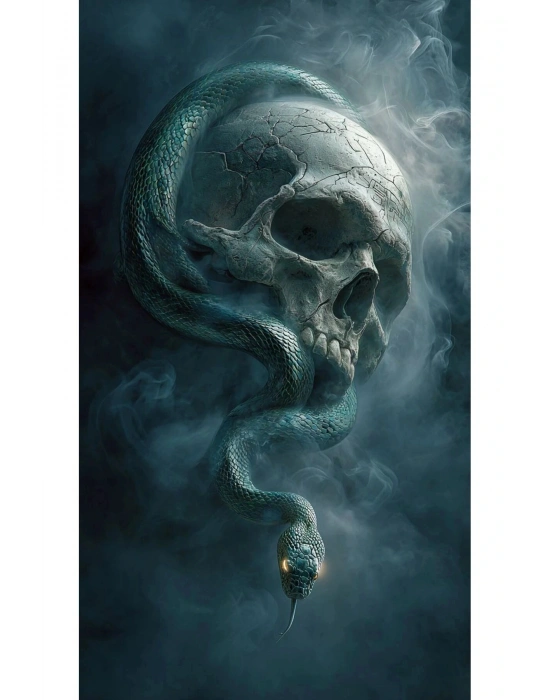 Yılan ve Kuru Kafa Kapı Direk Kaplama Folyosu BASKILI STİCKER Sağ-Sol 2 Adet 22*50 CM